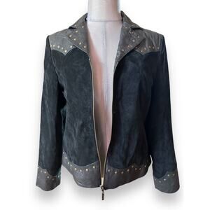 Black Leather Country Western Suede Studded Jacket MontanaCo Montana CO M